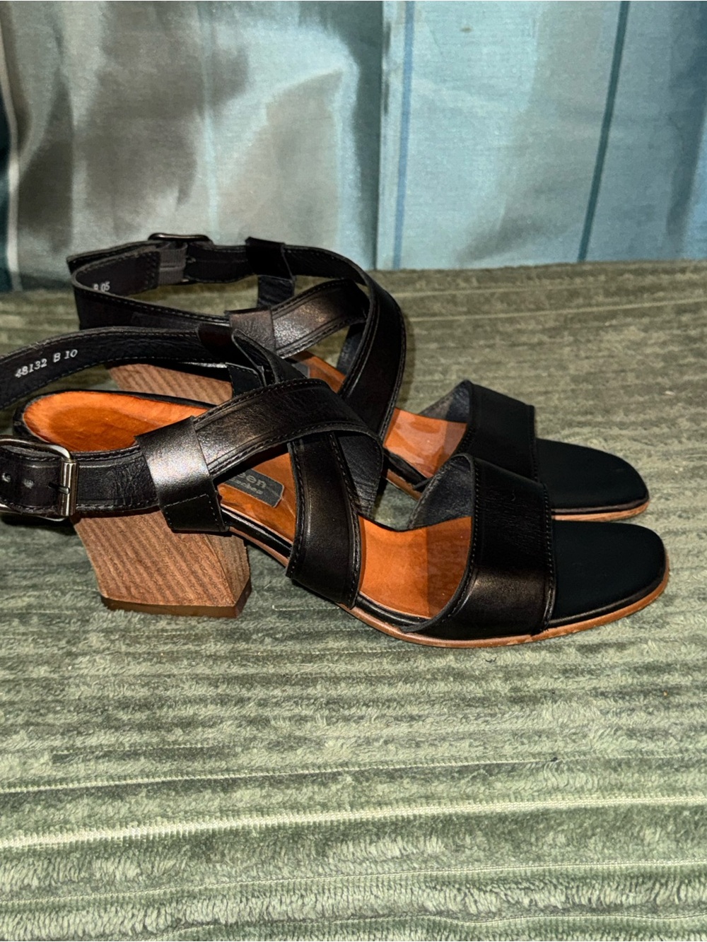 Paul Green Black Leather Block Heel Sandals